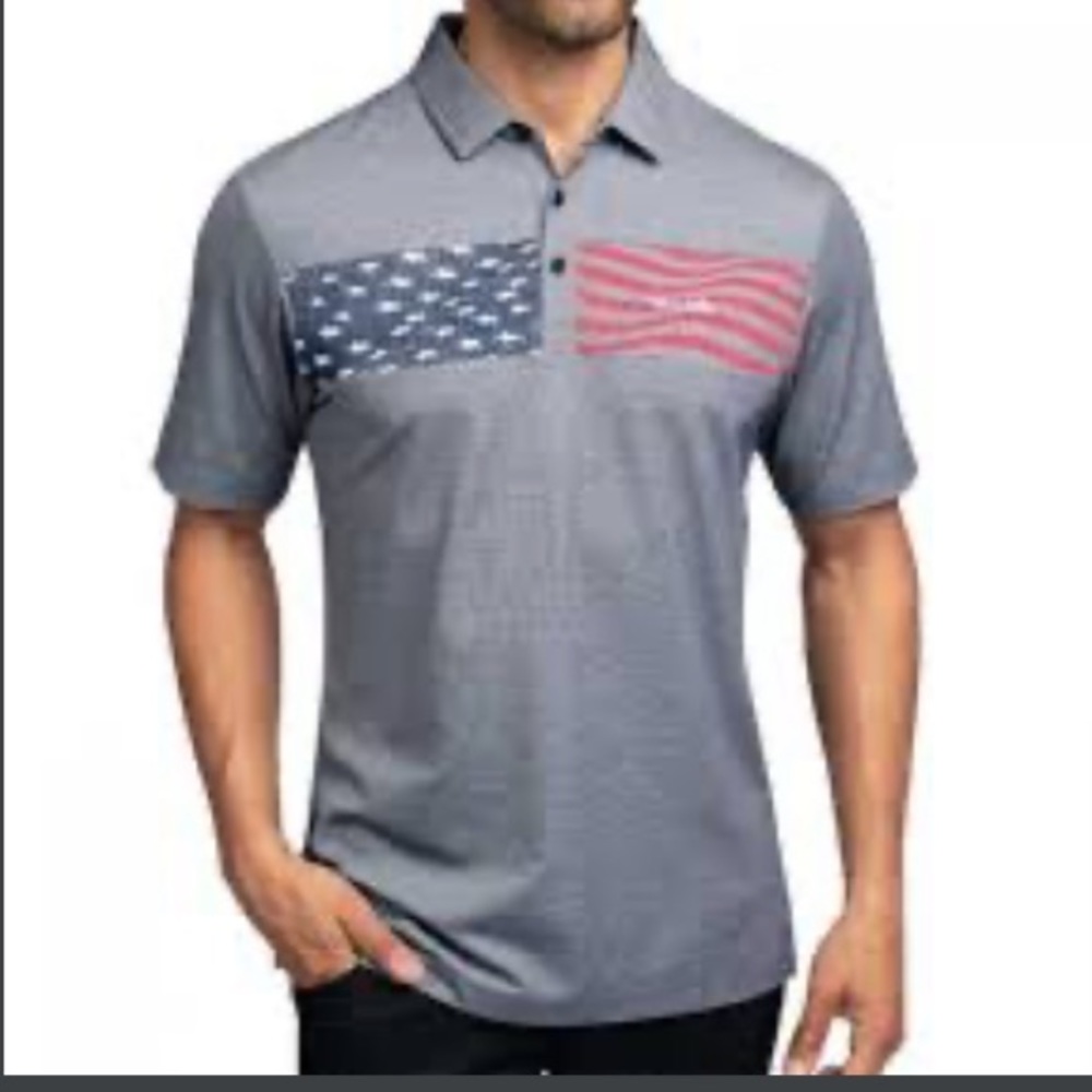 Mens‎ XXL Gray Patriotic Travis Mathew Short Sleeve Polo Golf Shirt